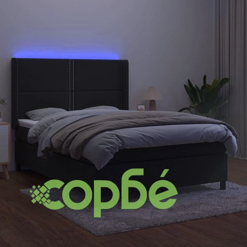 Боксспринг легло с матрак и LED, черно, 140x190 см, кадифе ➤ топ цена ➤ sorbe.bg
