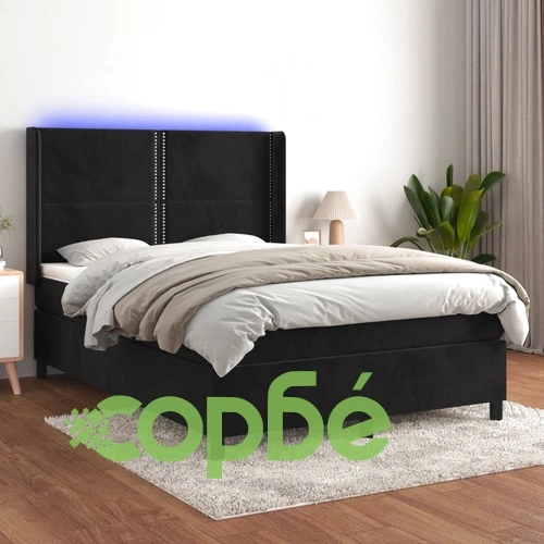 Боксспринг легло с матрак и LED, черно, 140x190 см, кадифе ➤ топ цена ➤ sorbe.bg