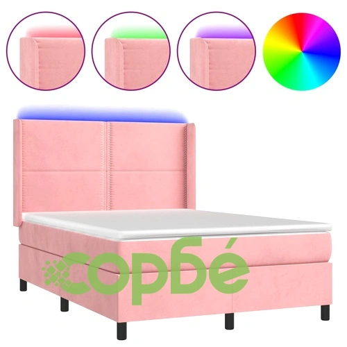 Боксспринг легло с матрак и LED, розово, 140x190 см, кадифе ➤ топ цена ➤ sorbe.bg