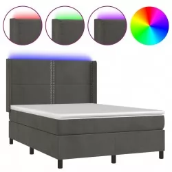 Боксспринг легло с матрак и LED, тъмносиво, 140x200 см, кадифе