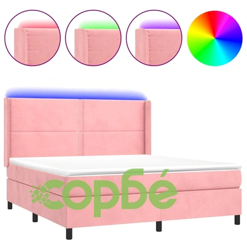 Боксспринг легло с матрак и LED, розово, 160x200 см, кадифе ➤ топ цена ➤ sorbe.bg