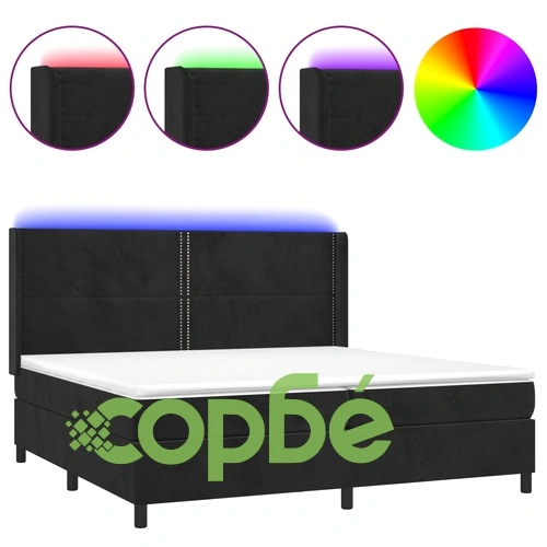Боксспринг легло с матрак и LED, черно, 200x200 см, кадифе ➤ топ цена ➤ sorbe.bg