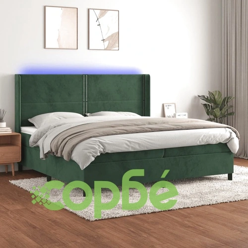 Боксспринг легло с матрак и LED, тъмнозелено, 200x200см, кадифе ➤ топ цена ➤ sorbe.bg