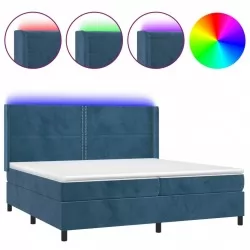 Боксспринг легло с матрак и LED, тъмносиньо, 200x200 см, кадифе