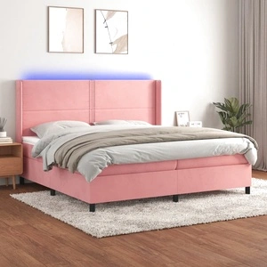 Боксспринг легло с матрак и LED, розово, 200x200 см, кадифе