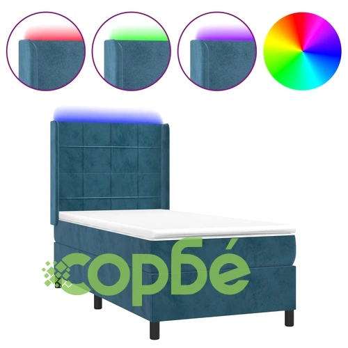 Боксспринг легло с матрак и LED, тъмносиньо, 90x190 см, кадифе ➤ топ цена ➤ sorbe.bg