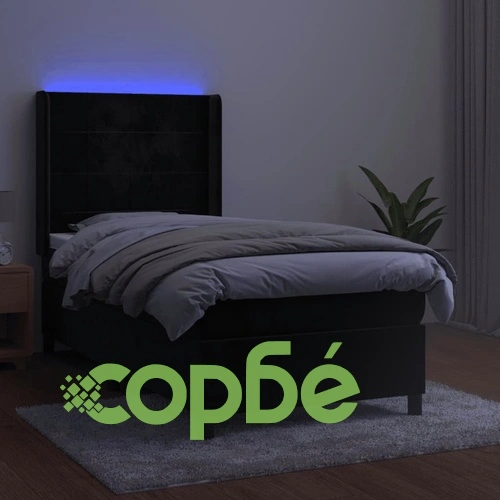 Боксспринг легло с матрак и LED, черно, 90x200 см, кадифе ➤ топ цена ➤ sorbe.bg