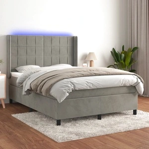 Боксспринг легло с матрак и LED, светлосиво, 140x200 см, кадифе