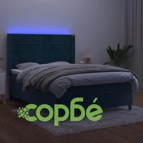 Боксспринг легло с матрак и LED, тъмносиньо, 140x200 см, кадифе ➤ топ цена ➤ sorbe.bg