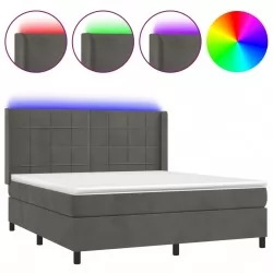 Боксспринг легло с матрак и LED, тъмносиво, 160x200 см, кадифе