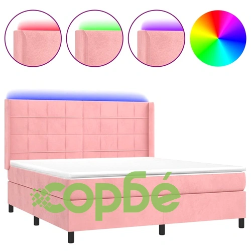 Боксспринг легло с матрак и LED, розово, 160x200 см, кадифе ➤ топ цена ➤ sorbe.bg