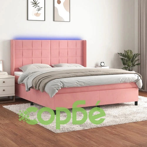 Боксспринг легло с матрак и LED, розово, 160x200 см, кадифе ➤ топ цена ➤ sorbe.bg