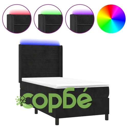 Боксспринг легло с матрак и LED, черно, 80x200 см, кадифе ➤ топ цена ➤ sorbe.bg