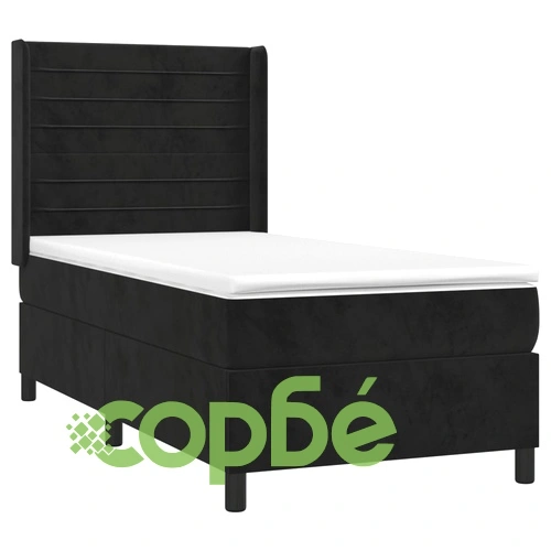 Боксспринг легло с матрак и LED, черно, 80x200 см, кадифе ➤ топ цена ➤ sorbe.bg