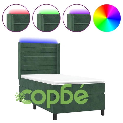 Боксспринг легло с матрак и LED, тъмнозелено, 80x200 см, кадифе ➤ топ цена ➤ sorbe.bg