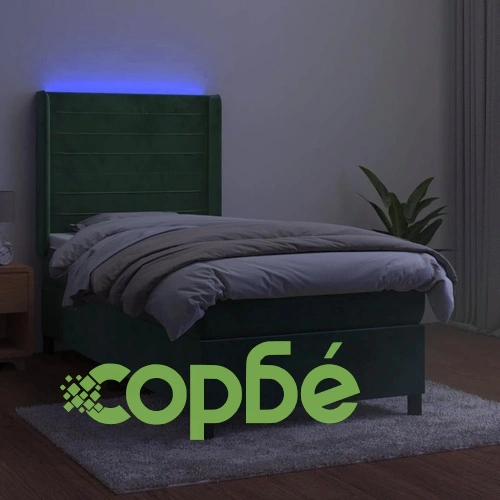 Боксспринг легло с матрак и LED, тъмнозелено, 80x200 см, кадифе ➤ топ цена ➤ sorbe.bg