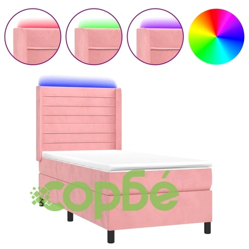 Боксспринг легло с матрак и LED, розово, 90x200 см, кадифе ➤ топ цена ➤ sorbe.bg