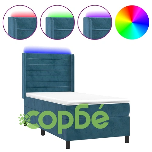 Боксспринг легло с матрак и LED, тъмносиньо, 100x200 см, кадифе ➤ топ цена ➤ sorbe.bg