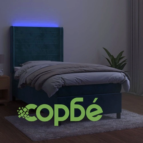 Боксспринг легло с матрак и LED, тъмносиньо, 100x200 см, кадифе ➤ топ цена ➤ sorbe.bg