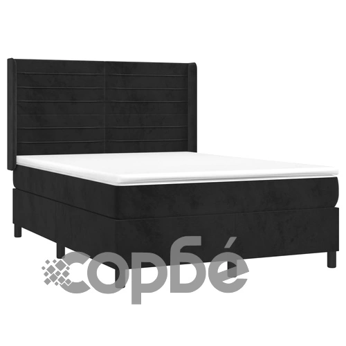 Боксспринг легло с матрак и LED, черно, 140x190 см, кадифе ➤ топ цена ➤ sorbe.bg