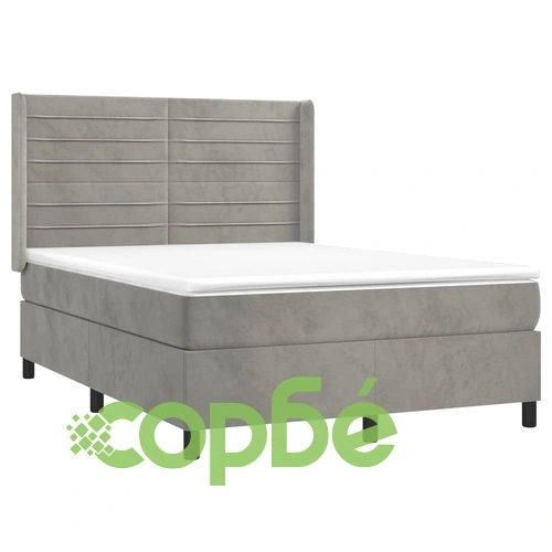 Боксспринг легло с матрак и LED, светлосиво, 140x200 см, кадифе ➤ топ цена ➤ sorbe.bg