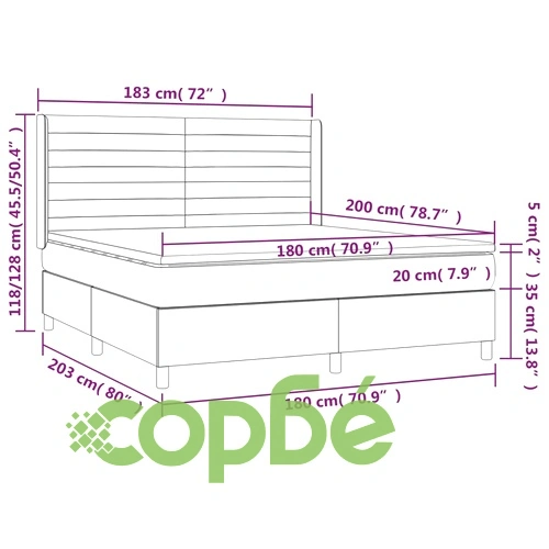 Боксспринг легло с матрак и LED, тъмнозелено, 180x200см, кадифе ➤ топ цена ➤ sorbe.bg