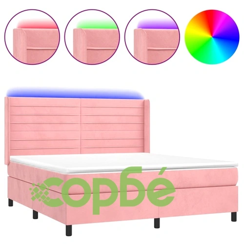 Боксспринг легло с матрак и LED, розово, 180x200 см, кадифе ➤ топ цена ➤ sorbe.bg