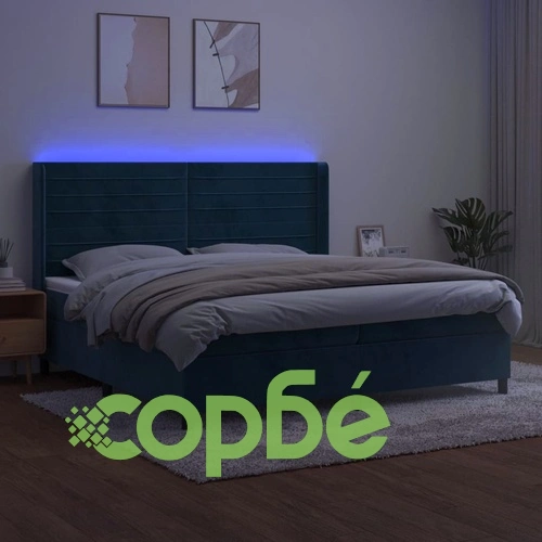 Боксспринг легло с матрак и LED, тъмносиньо, 200x200 см, кадифе ➤ топ цена ➤ sorbe.bg