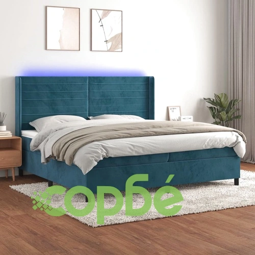 Боксспринг легло с матрак и LED, тъмносиньо, 200x200 см, кадифе ➤ топ цена ➤ sorbe.bg