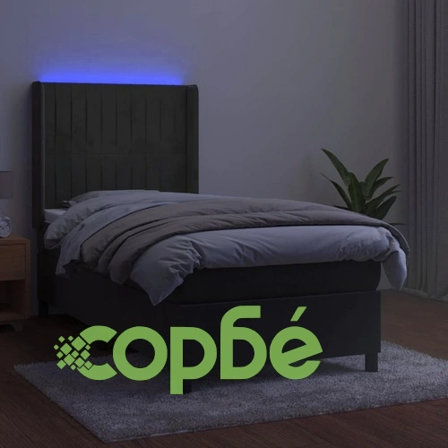 Боксспринг легло с матрак и LED, тъмносиво, 80x200 см, кадифе ➤ топ цена ➤ sorbe.bg