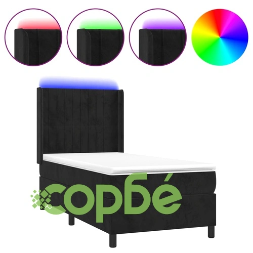 Боксспринг легло с матрак и LED, черно, 90x200 см, кадифе ➤ топ цена ➤ sorbe.bg