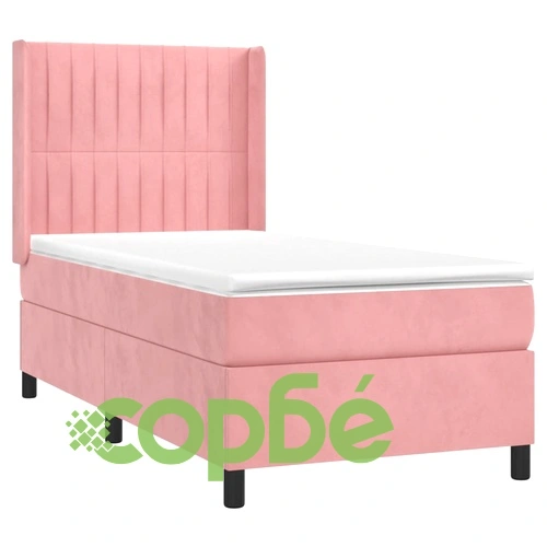Боксспринг легло с матрак и LED, розово, 90x200 см, кадифе ➤ топ цена ➤ sorbe.bg