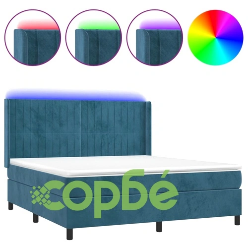 Боксспринг легло с матрак и LED, тъмносиньо, 160x200 см, кадифе ➤ топ цена ➤ sorbe.bg