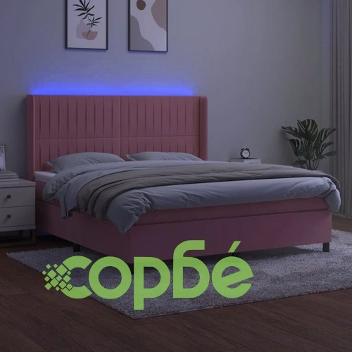 Боксспринг легло с матрак и LED, розово, 180x200 см, кадифе ➤ топ цена ➤ sorbe.bg