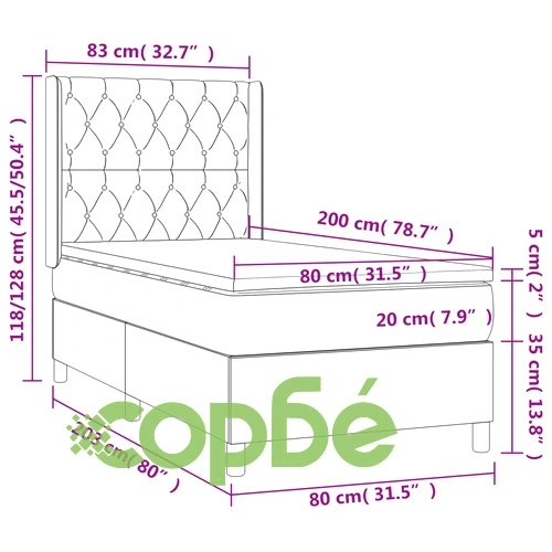 Боксспринг легло с матрак и LED, черно, 80x200 см, кадифе ➤ топ цена ➤ sorbe.bg
