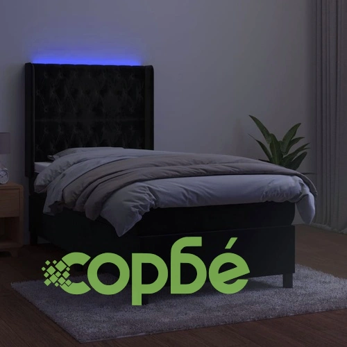 Боксспринг легло с матрак и LED, черно, 90x190 см, кадифе ➤ топ цена ➤ sorbe.bg