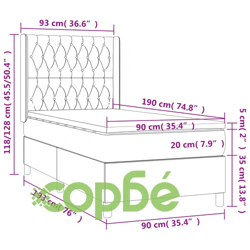 Боксспринг легло с матрак и LED, тъмнозелено, 90x190 см, кадифе ➤ топ цена ➤ sorbe.bg
