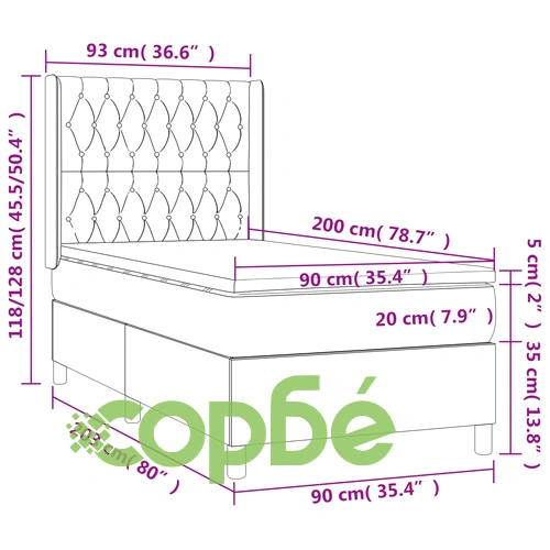 Боксспринг легло с матрак и LED, тъмнозелено, 90x200 см, кадифе ➤ топ цена ➤ sorbe.bg