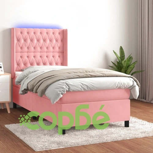 Боксспринг легло с матрак и LED, розово, 90x200 см, кадифе ➤ топ цена ➤ sorbe.bg