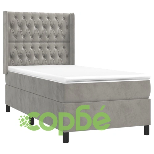 Боксспринг легло с матрак и LED, светлосиво, 100x200 см, кадифе ➤ топ цена ➤ sorbe.bg