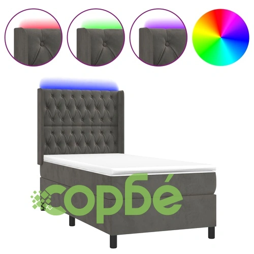Боксспринг легло с матрак и LED, тъмносиво, 100x200 см, кадифе ➤ топ цена ➤ sorbe.bg