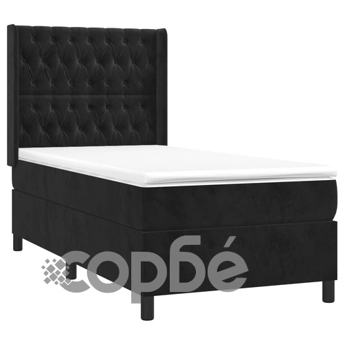 Боксспринг легло с матрак и LED, черно, 100x200 см, кадифе ➤ топ цена ➤ sorbe.bg