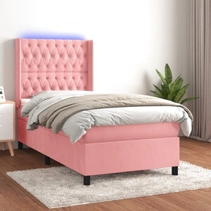 Боксспринг легло с матрак и LED, розово, 100x200 см, кадифе