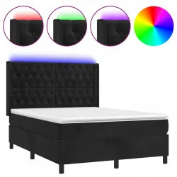 Боксспринг легло с матрак и LED, черно, 140x190 см, кадифе