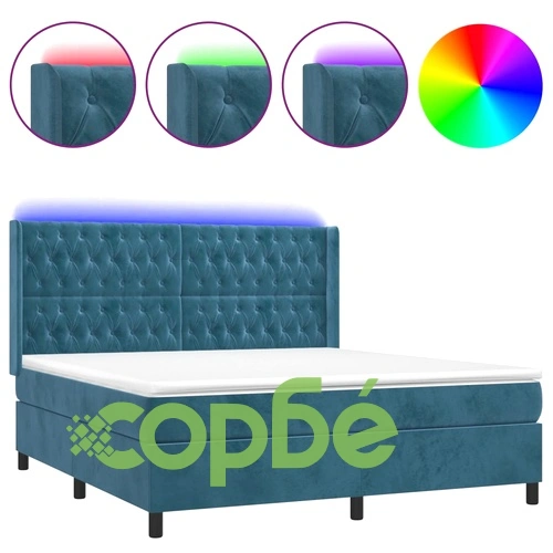 Боксспринг легло с матрак и LED, тъмносиньо, 160x200 см, кадифе ➤ топ цена ➤ sorbe.bg