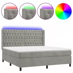 Боксспринг легло с матрак и LED, светлосиво, 180x200 см, кадифе