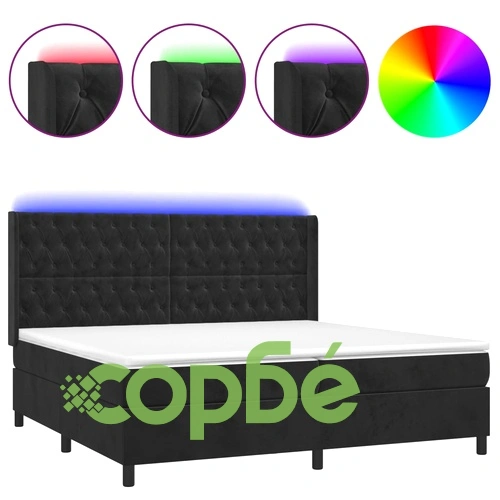 Боксспринг легло с матрак и LED, черно, 200x200 см, кадифе ➤ топ цена ➤ sorbe.bg
