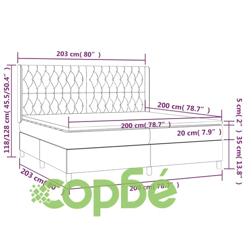 Боксспринг легло с матрак и LED, черно, 200x200 см, кадифе ➤ топ цена ➤ sorbe.bg