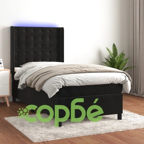 Боксспринг легло с матрак и LED, черно, 80x200 см, кадифе ➤ топ цена ➤ sorbe.bg