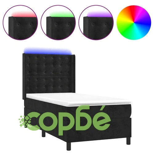 Боксспринг легло с матрак и LED, черно, 90x190 см, кадифе ➤ топ цена ➤ sorbe.bg